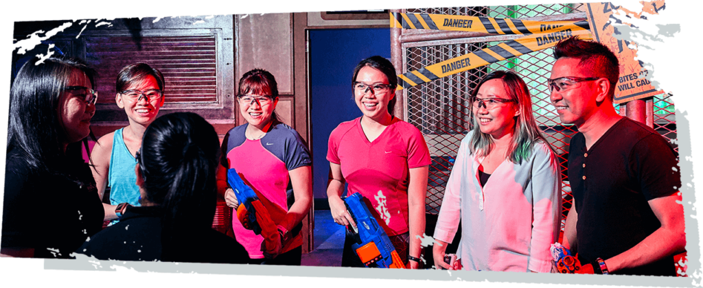 Team playing Nerf action at Marina Square