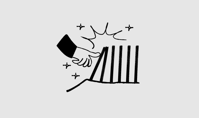 An illustration of a hand pressing down on the first bar of a bar graph