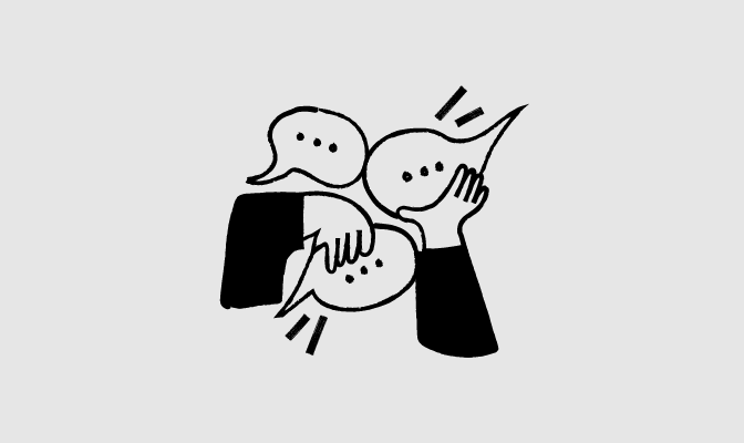 An illustration of two hands holding to speech bubbles