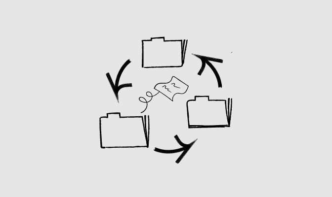 An illustration of a paper being transferred from folder to folder