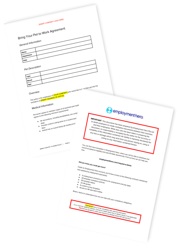 Pets In The Workplace Policy Template