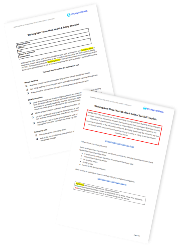 Working From Home Health and Safety Checklist