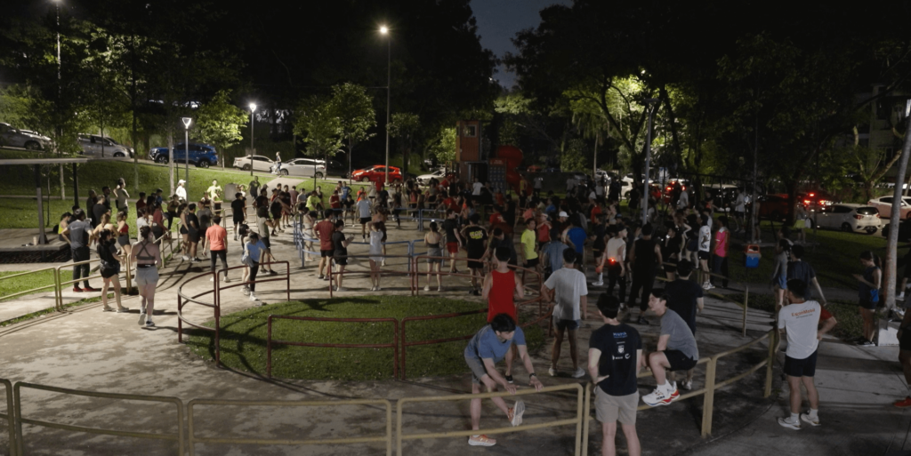 Aerial shot of Journey Indoor Cycling Studio night run participants