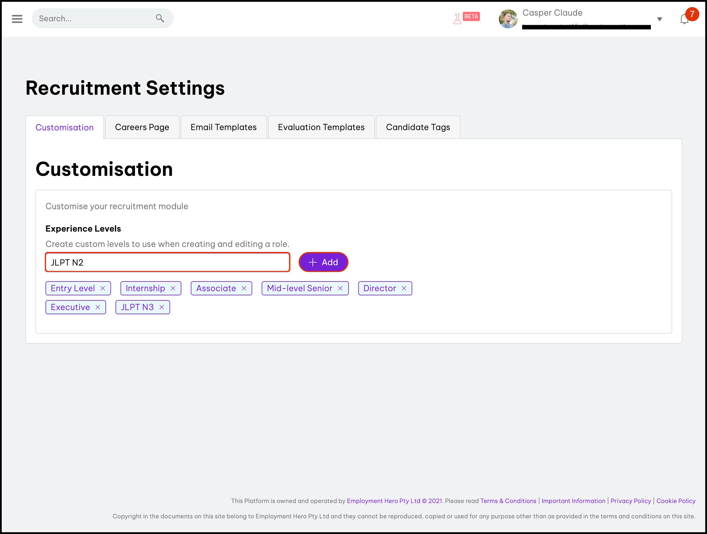 Add more information to your role listings with Custom Experience Levels 