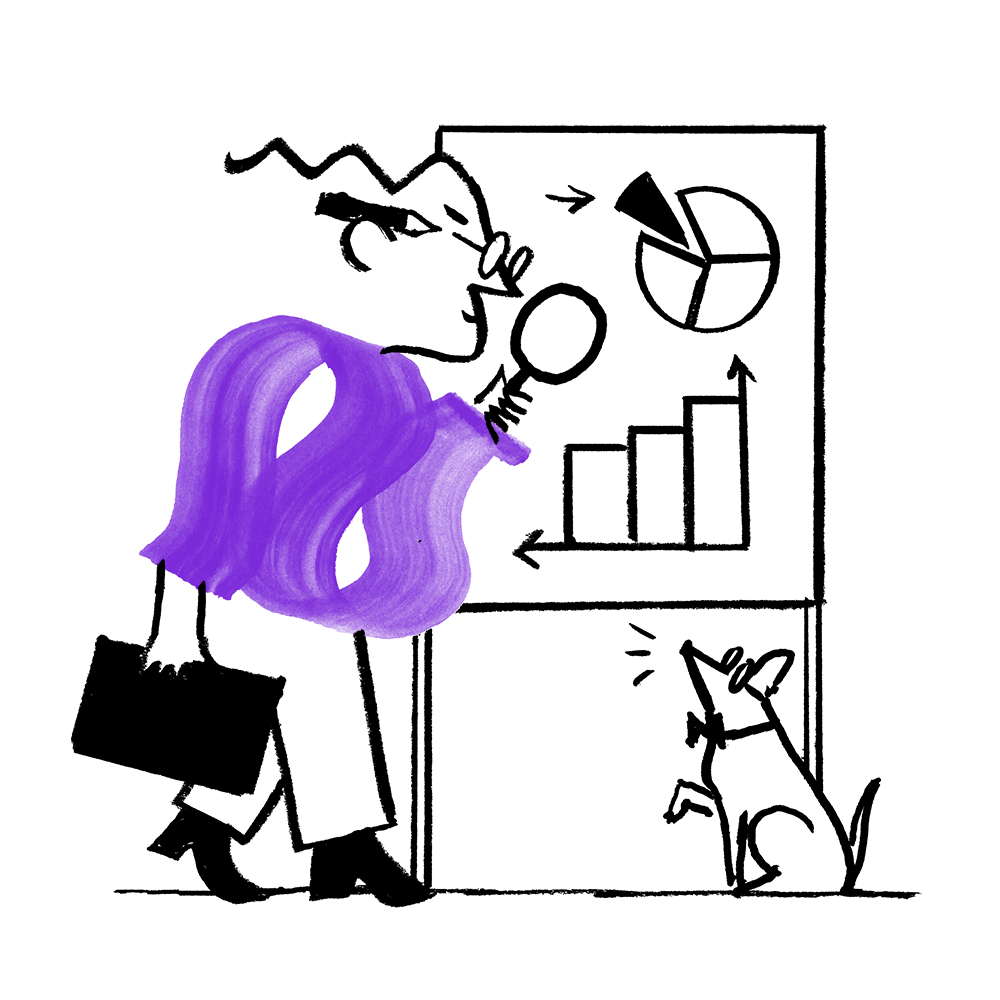 Quinn closely inspecting a whiteboard of data
