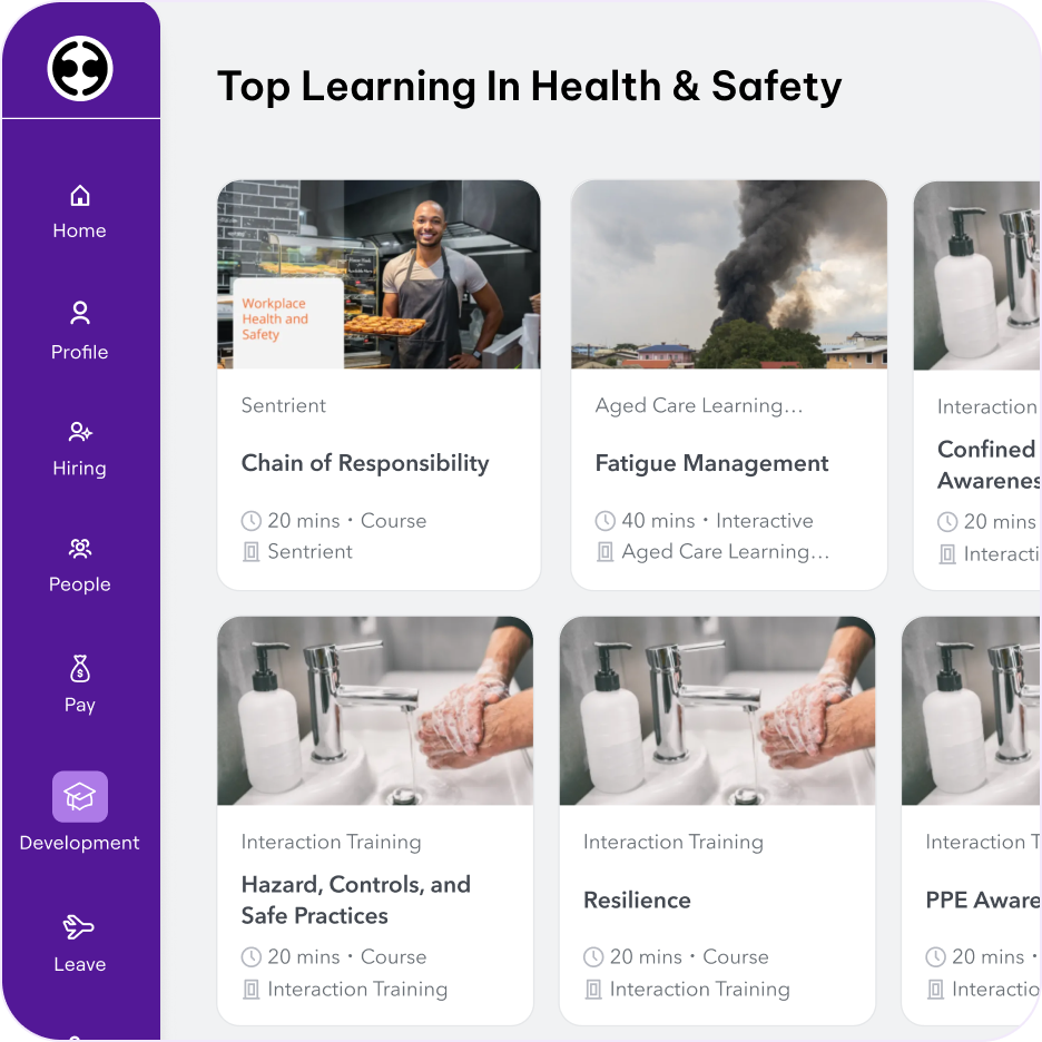 learning management system showing assigned health and safety courses