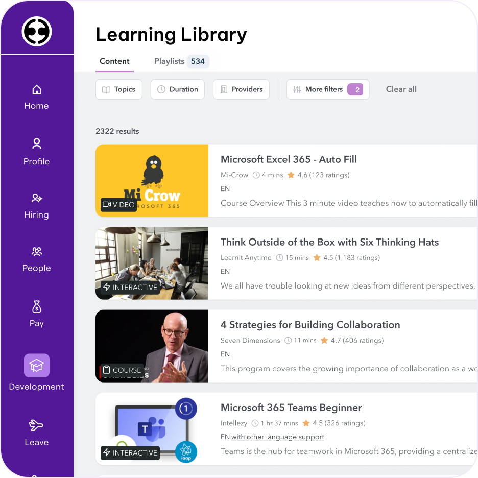 learning management system showing a library of courses available