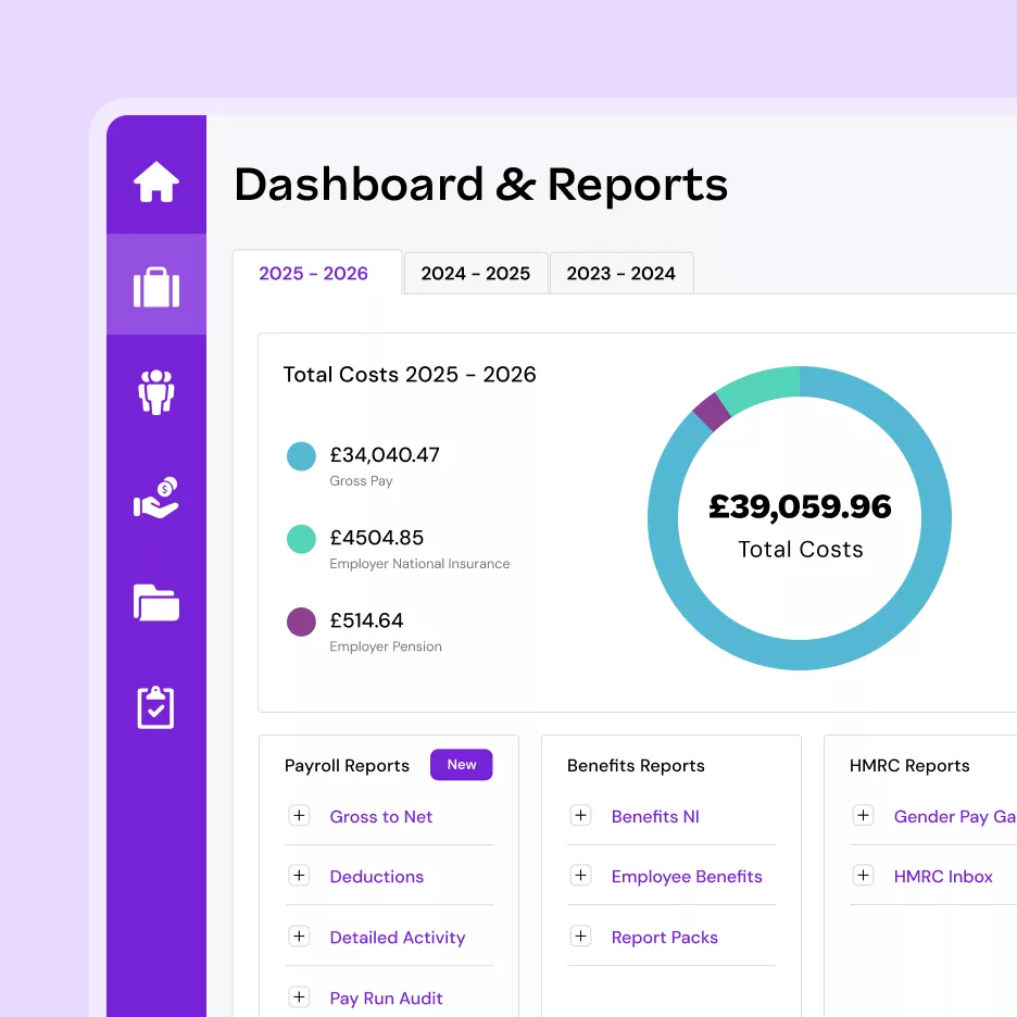 Dashboards and reports tab showing the total costs from 2025 to 2026