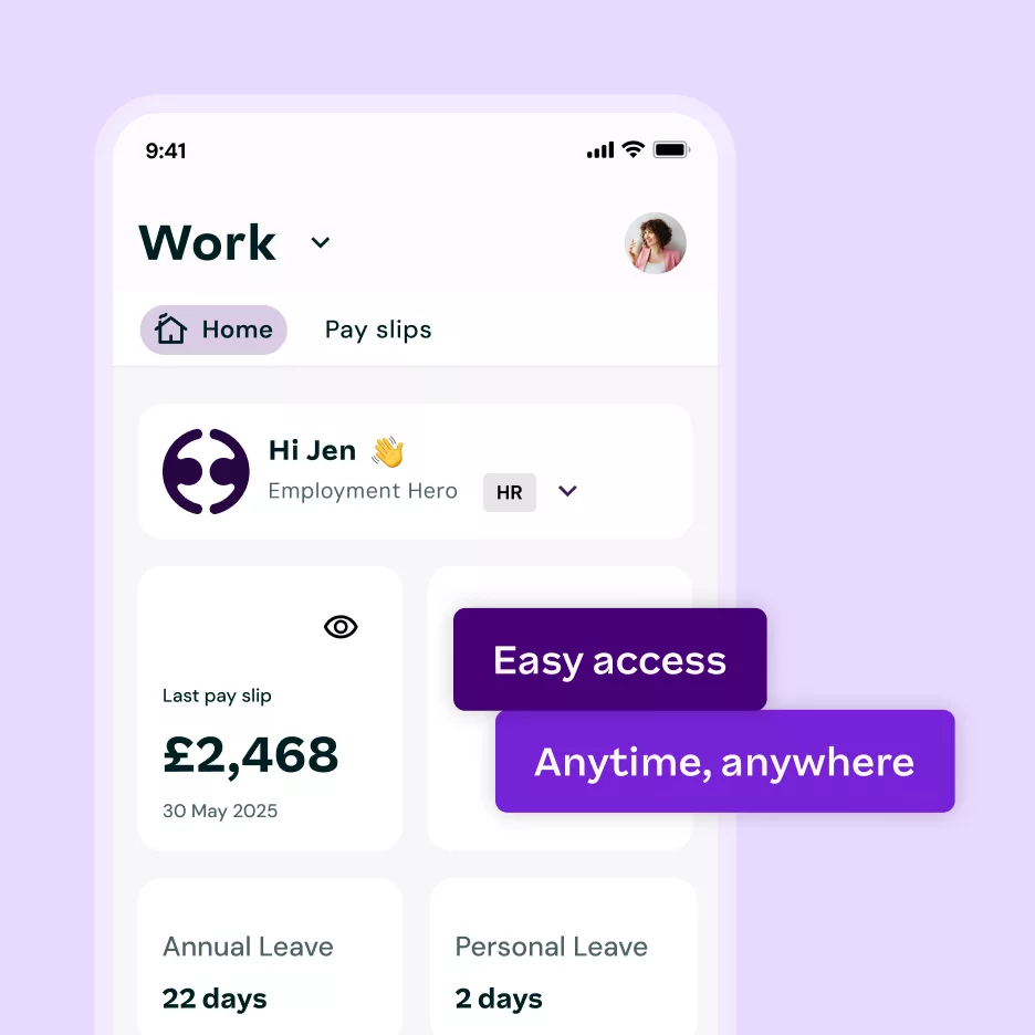 Employment Hero Work dashboard.