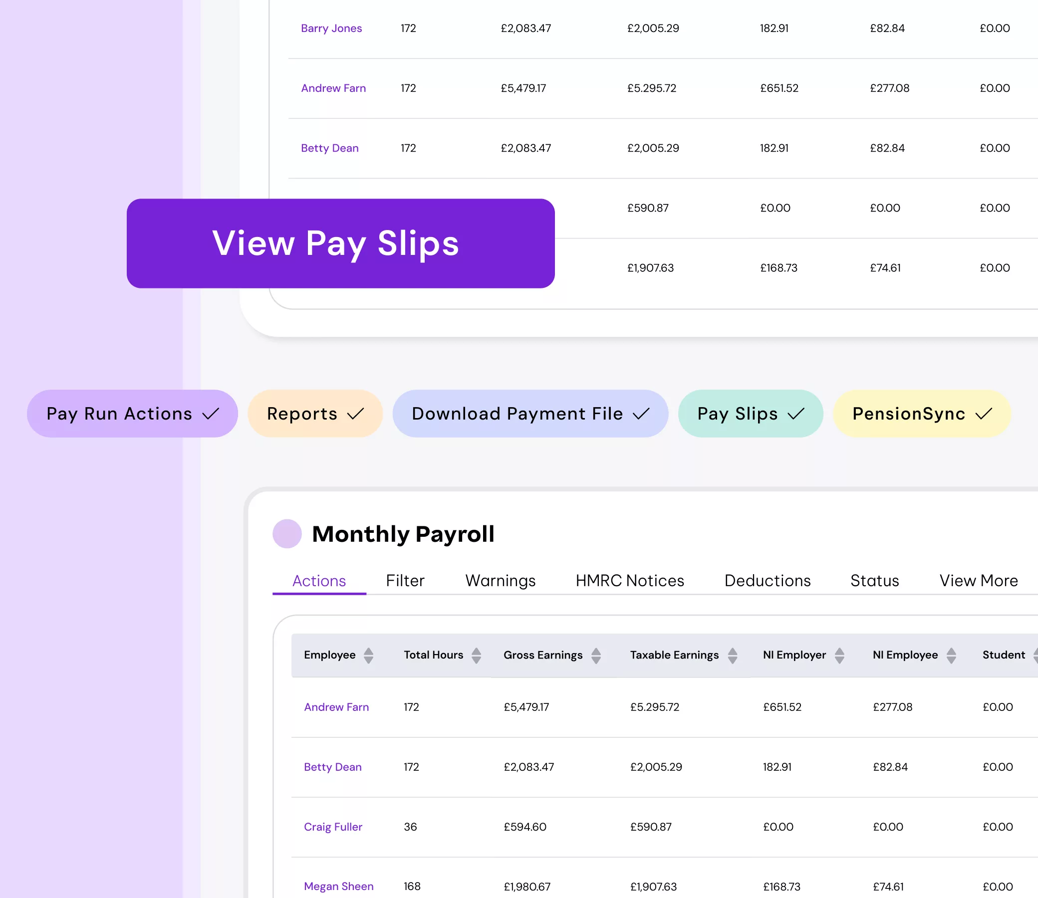 Payroll software UI