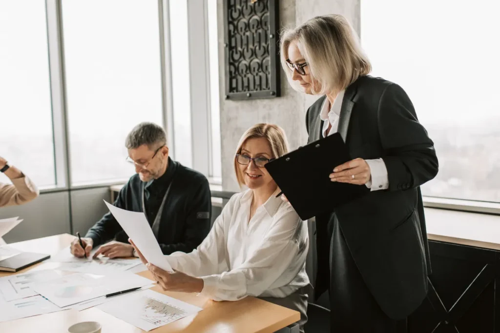 Woman discussing meeting agenda