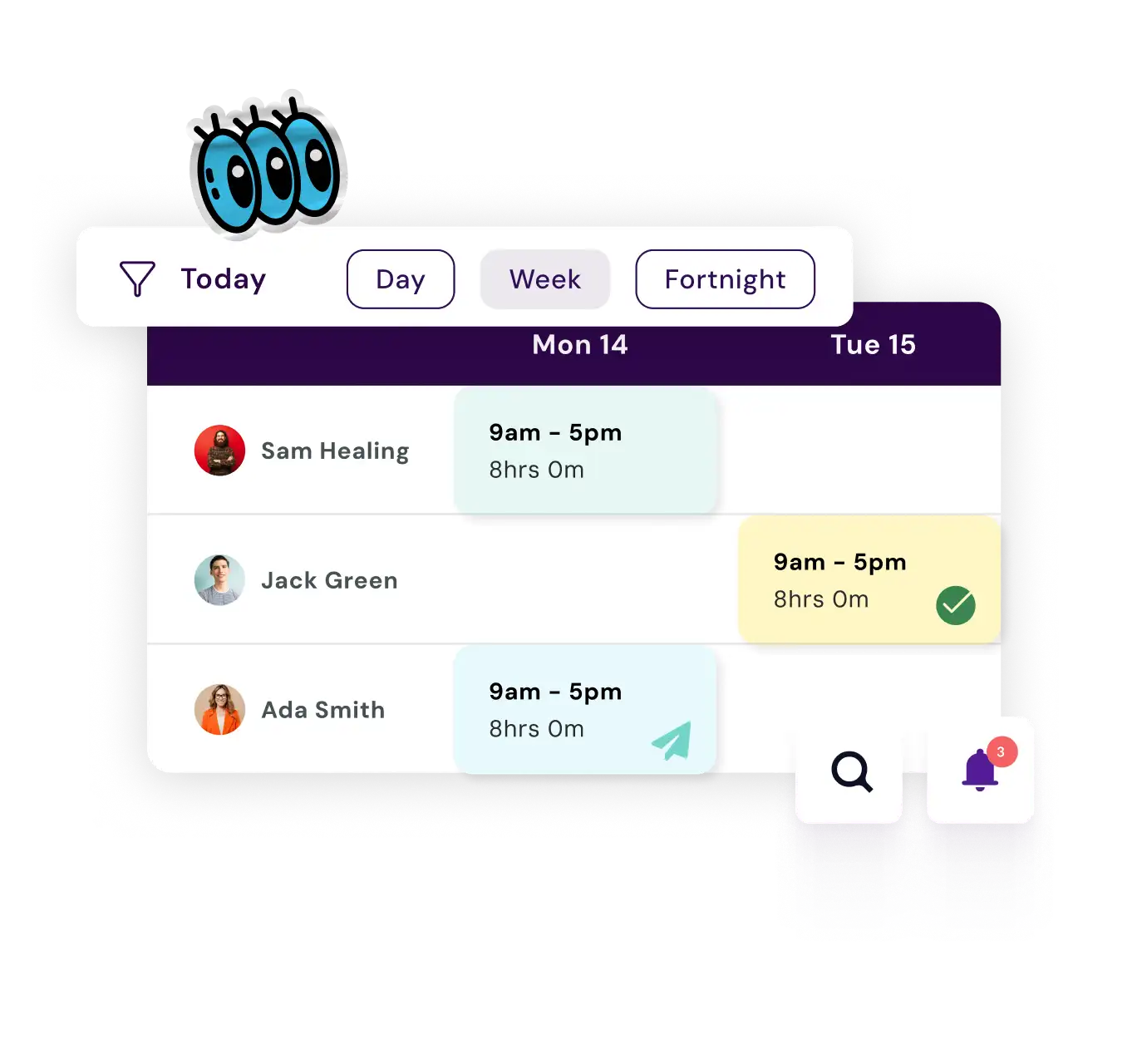 A screenshot of a calendar displayed on a purple background, highlighting dates and events.