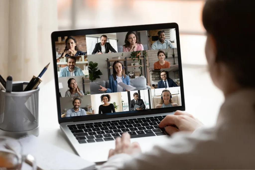 Image of a person in a video conference with other people