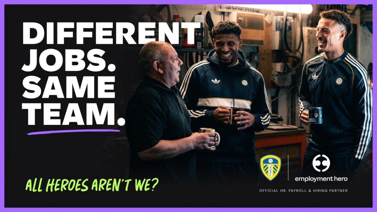 Three men holding mugs laugh together in a workshop under the graphic "DIFFERENT JOBS. SAME TEAM."