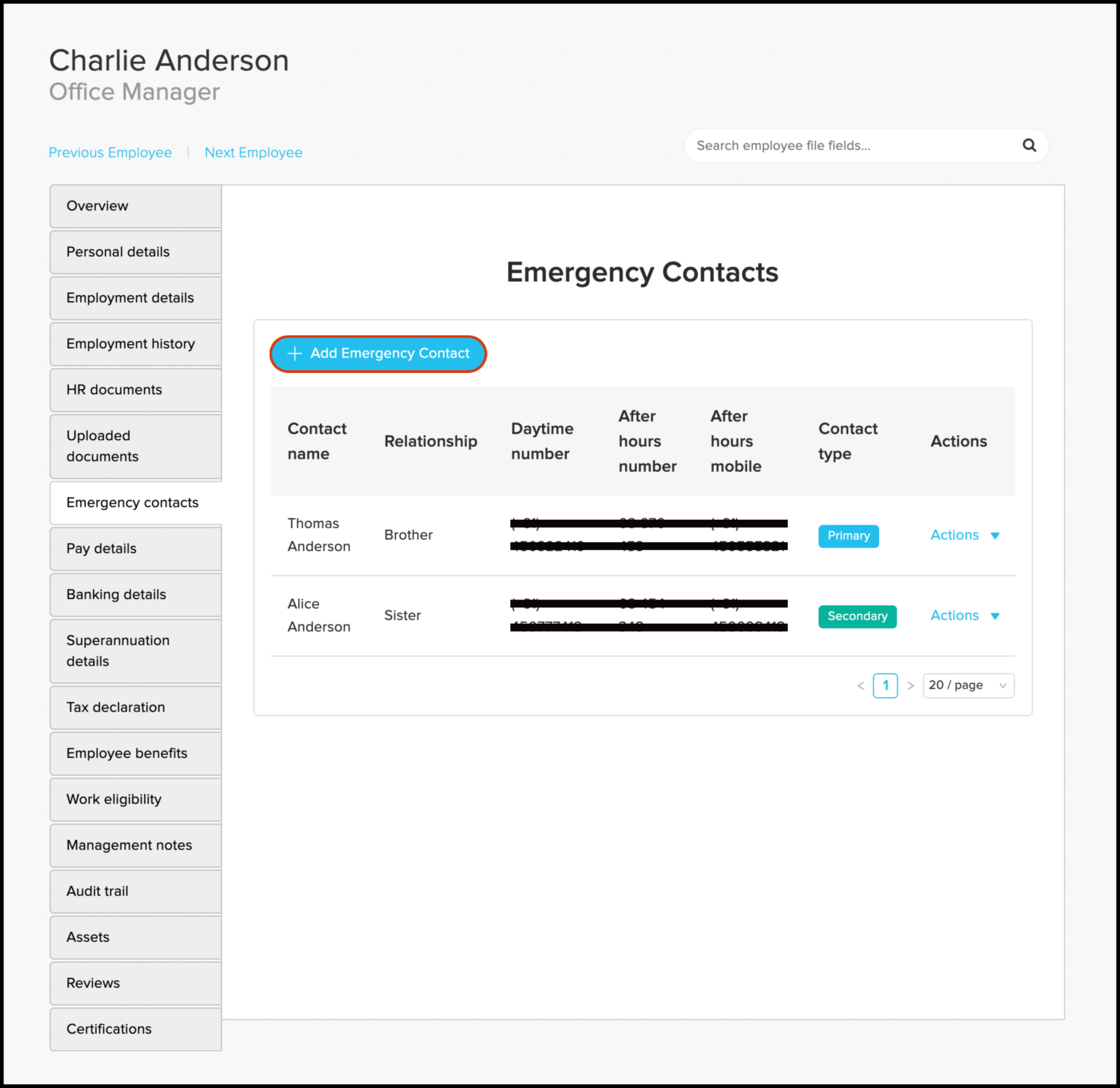 Updating your emergency contact details on Employment Hero