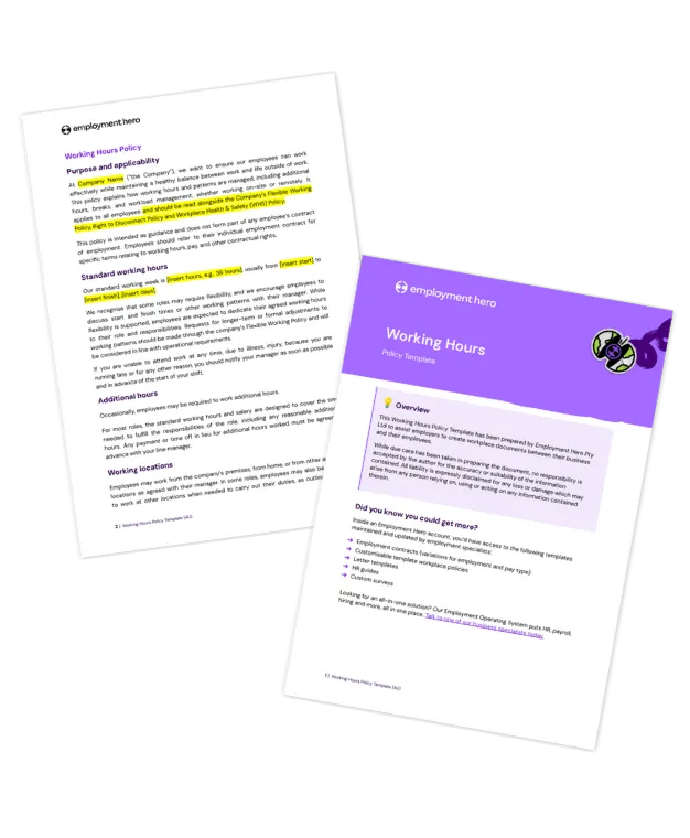 Working Hours Policy Template