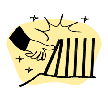 An illustration depicting a hand pressing down on a bar chart