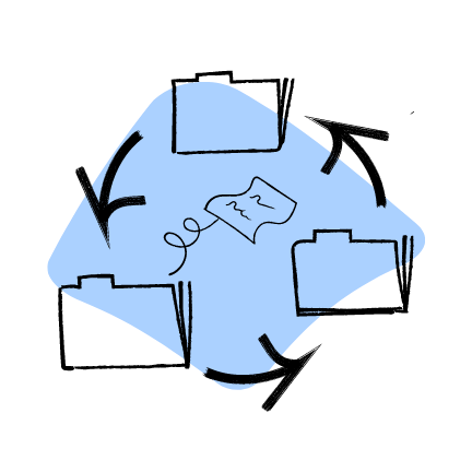 An illustration of three folders with arrows connecting them, a file being transferred in the middle