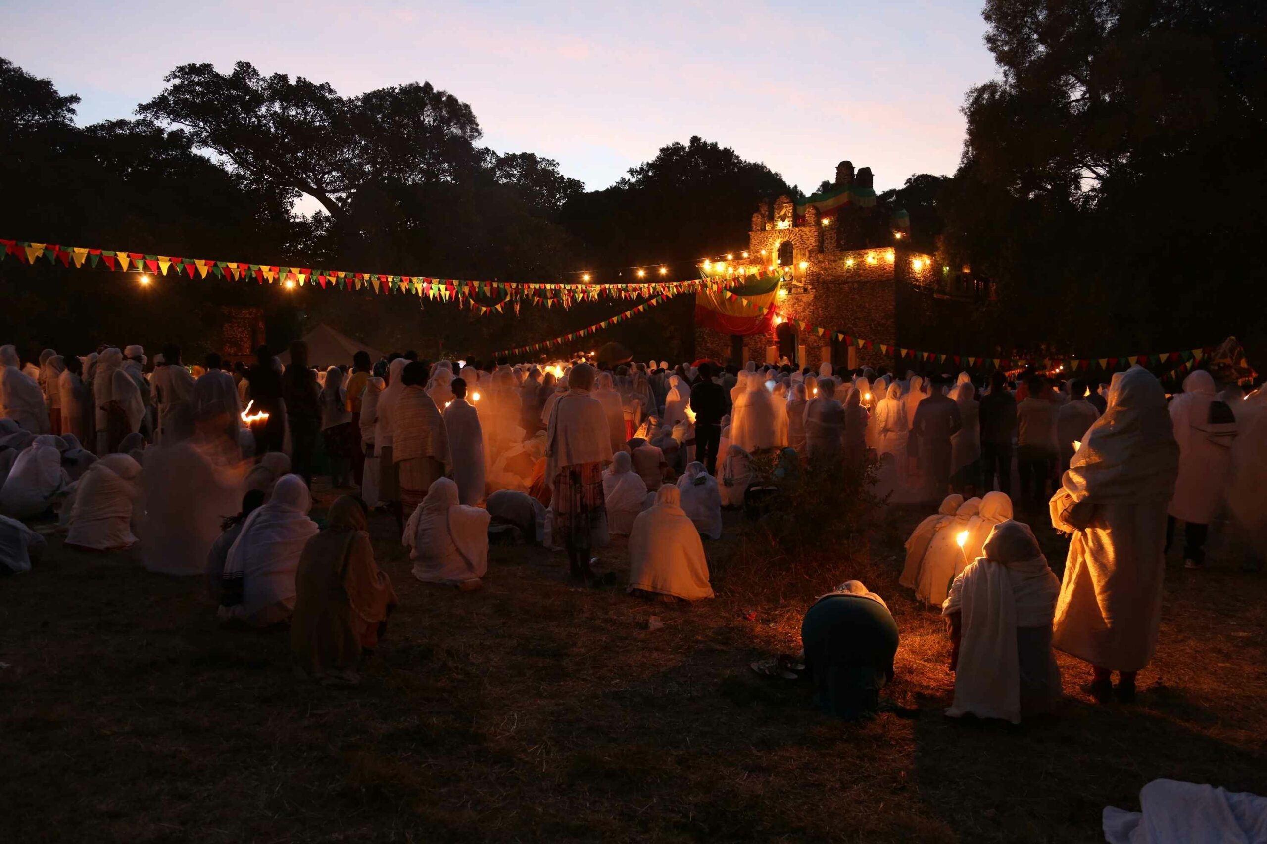 Ethiopian Timkat festival with large gathering of people