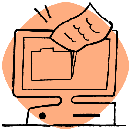 Illustration of a document being transferred into a computer folder
