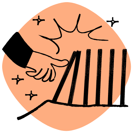 An illustration of a hand pressing down on a bar graph