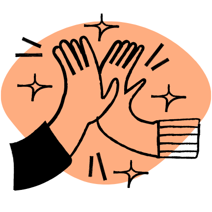 an illustration of two hands highfiving, some sparkles around it