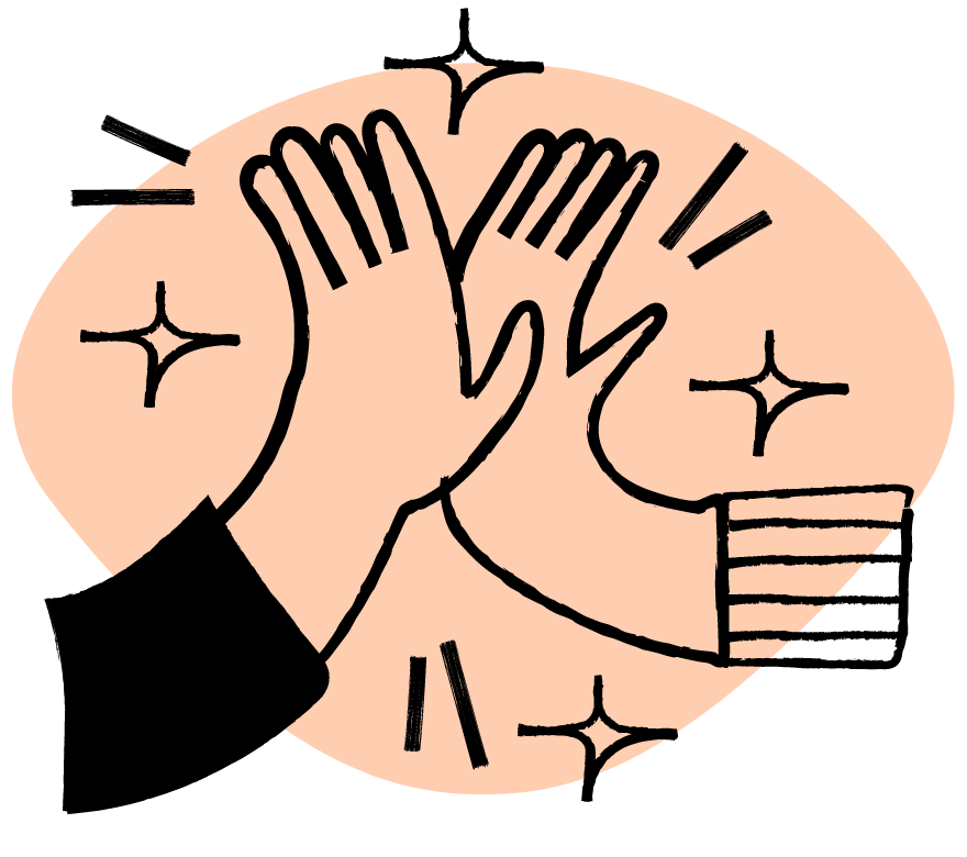 An illustration of two hands in a highfive with sparkles around them