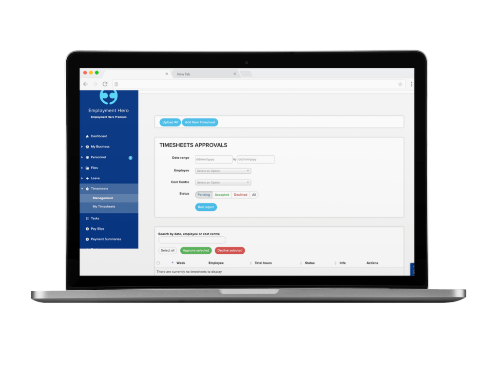 Online timesheets on Employment Hero