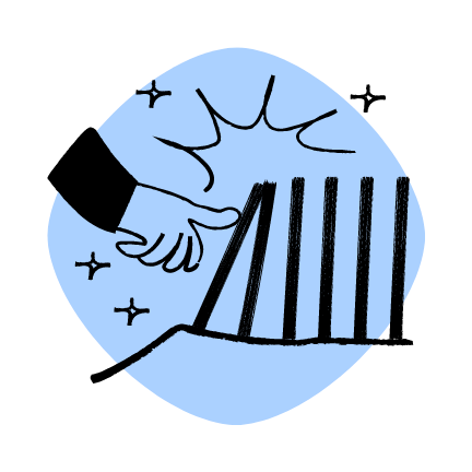 An illustration of a hand pushing on to the bar graph, with sparkles all around