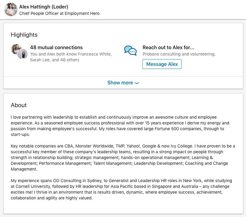 Alex Hattinghs LinkedIn Summary