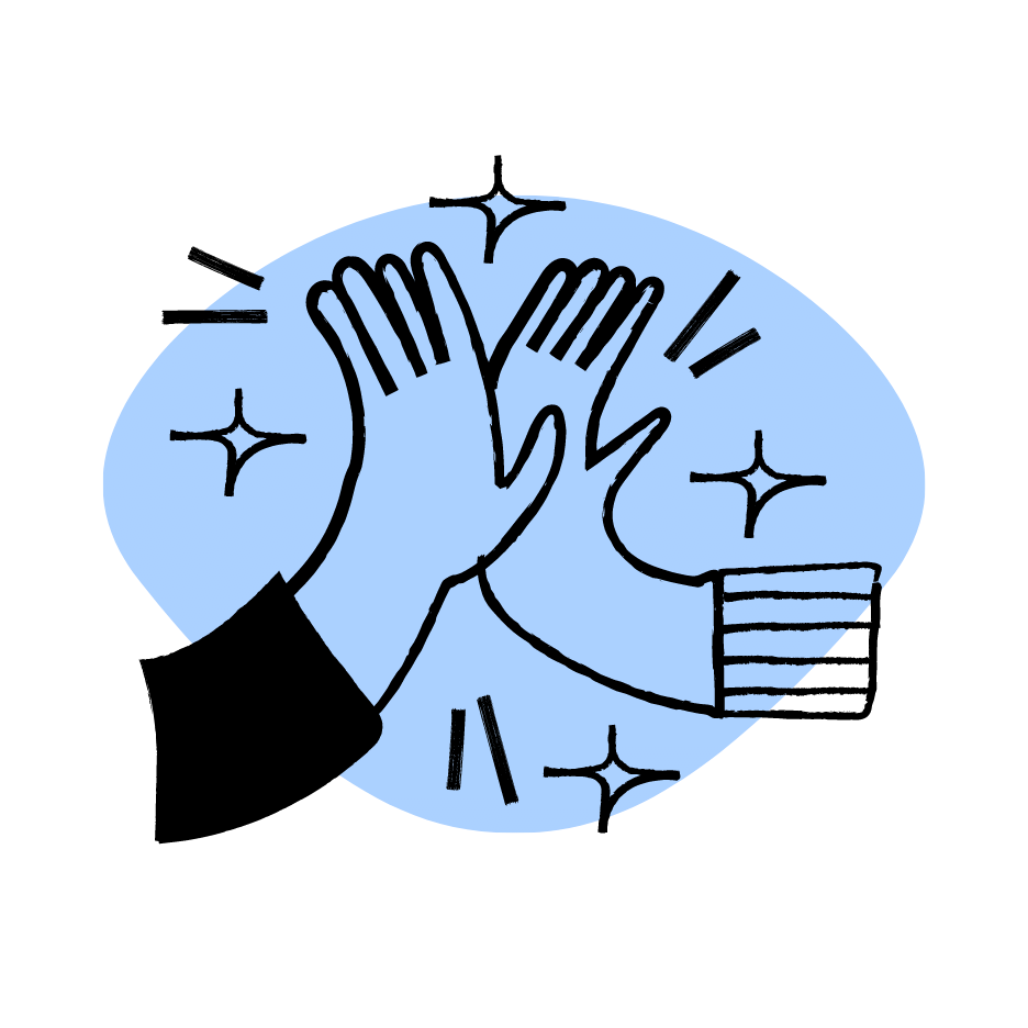 Two hands giving a high-five with sparkles around