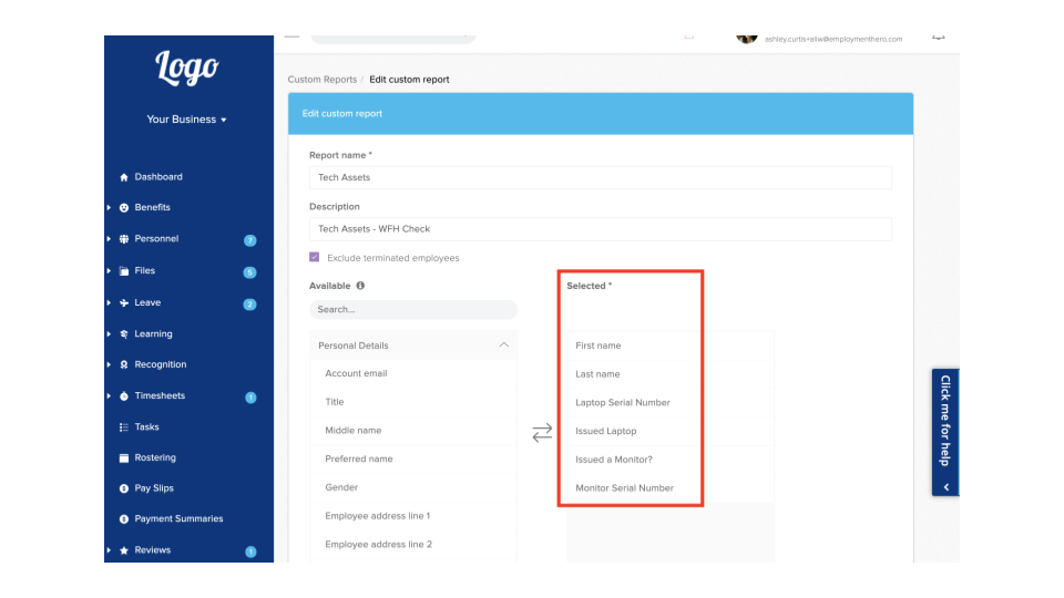 Screenshot of Custom Field Report