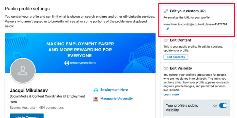 Gif showing you how to edit LinkedIn profile URL