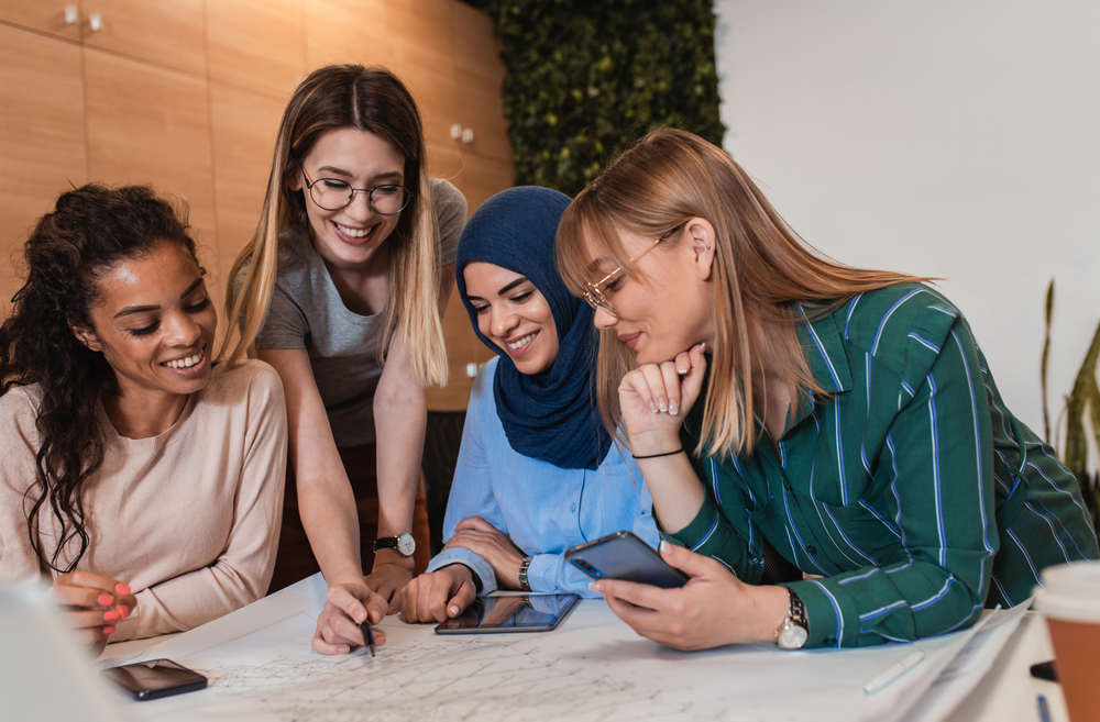 group of female colleagues planning