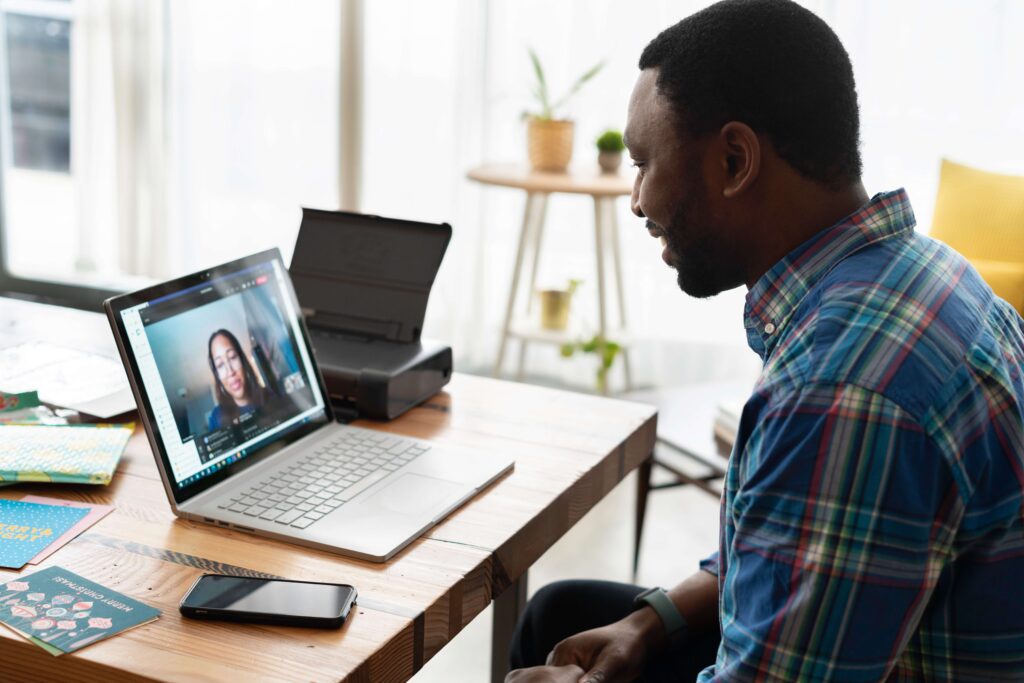 man on a video call for an interview