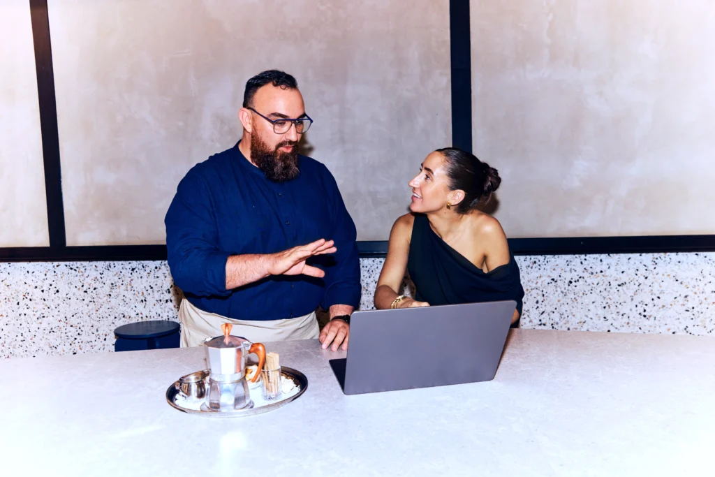Colleagues discussing about work