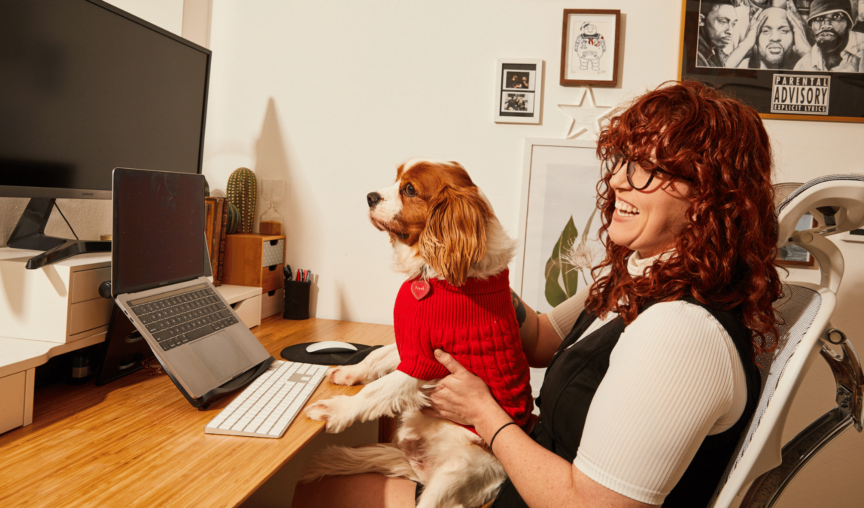 Woman working at ergonomic workstation