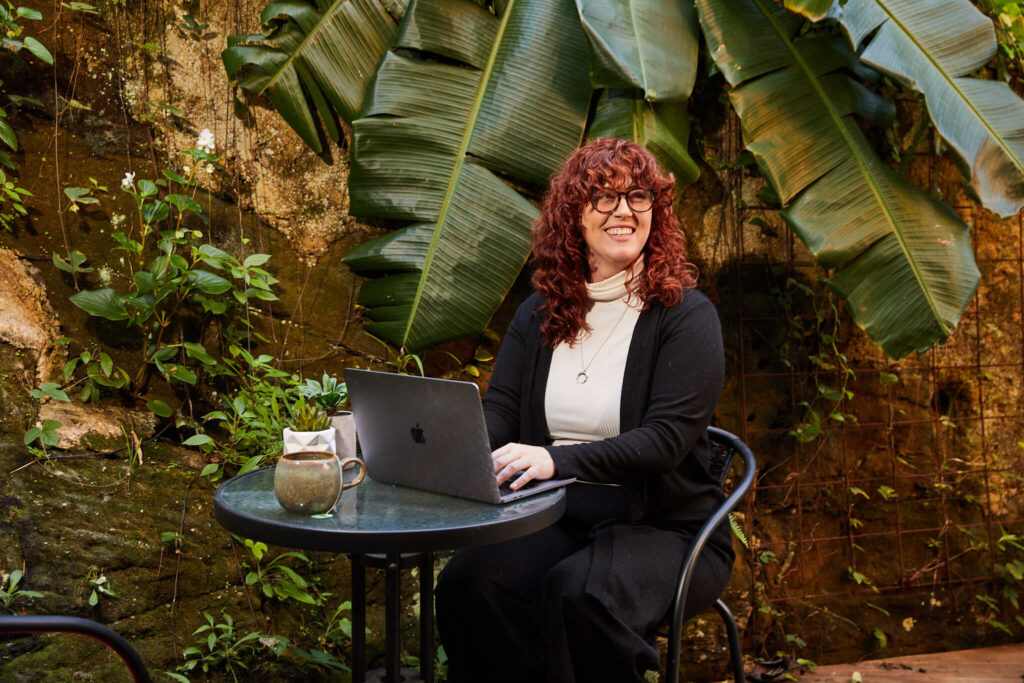 woman working sitting outside