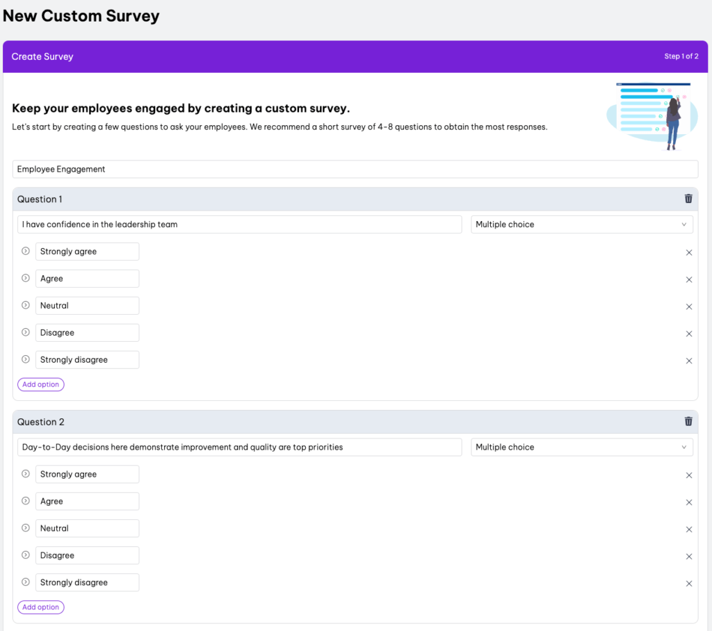 Screenshot of a custom survey