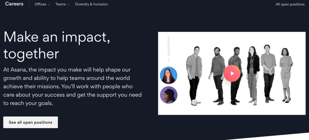 Screenshot of Asana's career page