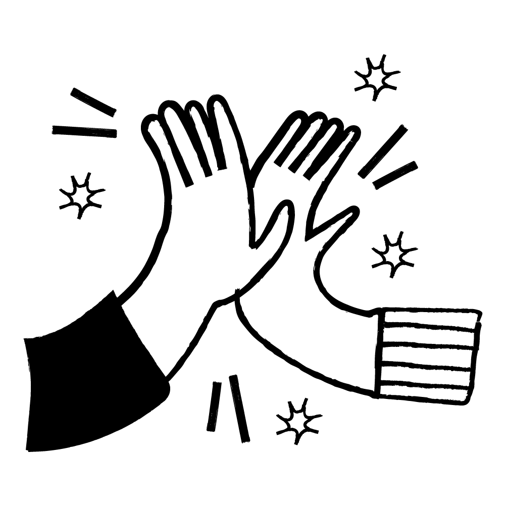 illustration of two hands high five with sparkles around