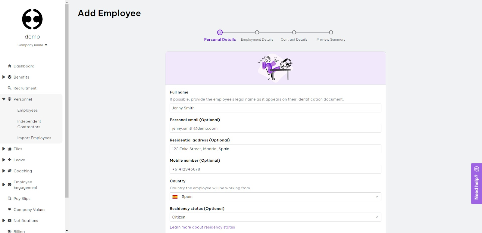 Global Teams - Add Employees Employment Heor