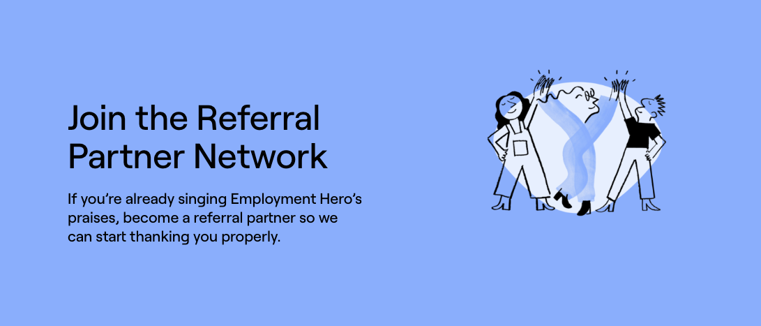 Text on image says Join The Referral Partner Network on a blue background 