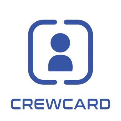 The CrewCard logo, featuring a stylized blue icon of a person within a square frame
