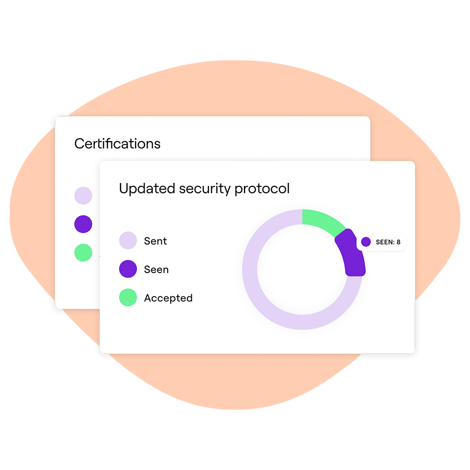 Certification and security protocol status dashboard showing sent, seen, and accepted updates