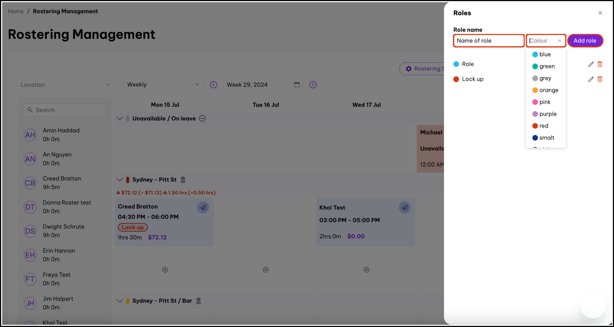 Adding roles in rostering management