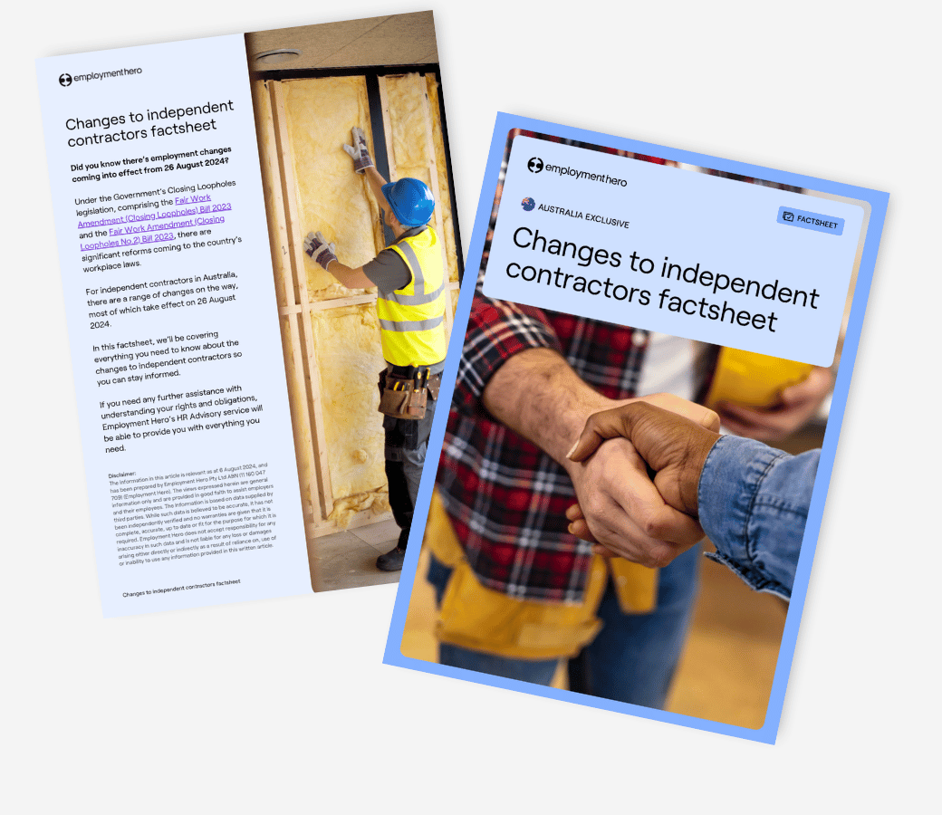 Changes to independent contractors factsheet