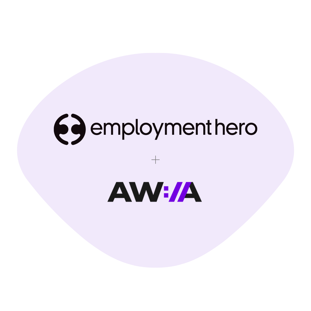 A graphic showing the Employment Hero logo alongside the AWIA logo,