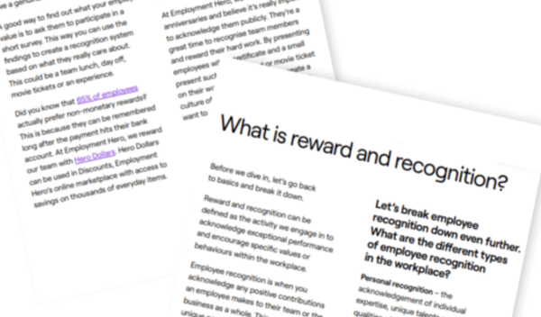 A document template about "Reward and Recognition"