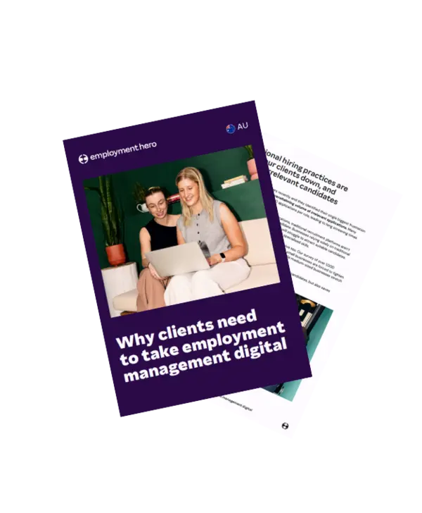A digital cover of "Why clients need to take employment management digital"